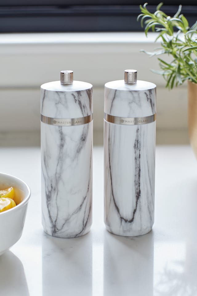 image 1 of MasterClass Salt or Pepper Mill, 17cm Marble Finish Spice Grinder