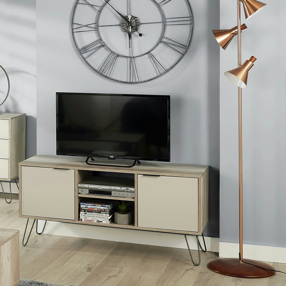 image 1 of Core Products Augusta Driftwood 2 Door Wide Screen TV Unit H57.0cm x W114.5cm x D39.5cm Cream