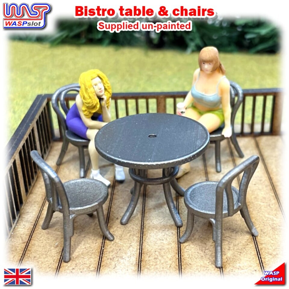 image 1 of Slot Car Trackside Scenery Bistro Table and 4 x Chairs 1:32 Scale Wasp