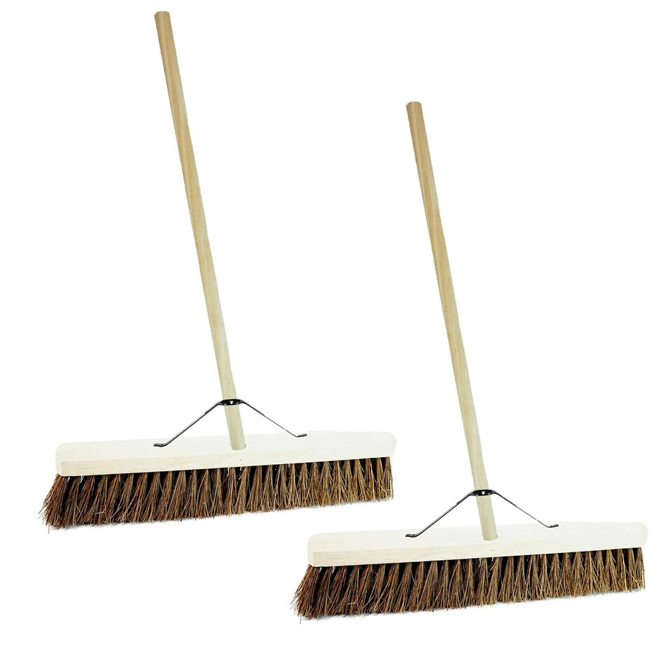 image 1 of 2 x 36" Indoor Outdoor Hard Bristle Bassine Sweeping Broom With Handle Perfect For Home & Garden