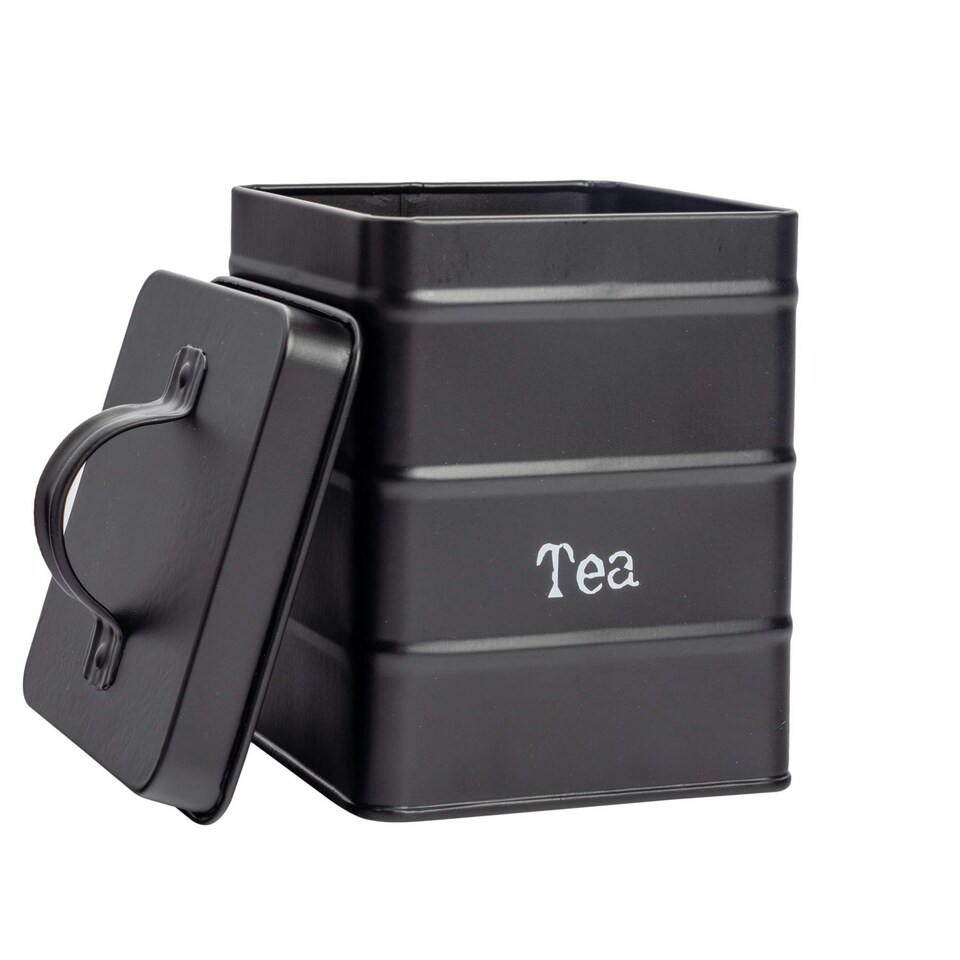 image 1 of Harbour Housewares Black Vintage Metal Kitchen Tea Canister Kitchen Caddy Kitchen Storage Containers Canisters