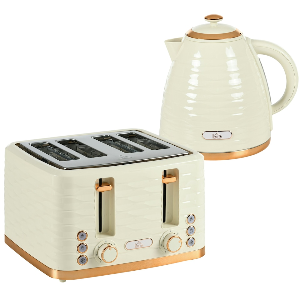 image 1 of HOMCOM Kettle and Toaster Set 1.7L Rapid Boil Kettle & 4 Slice Toaster Beige