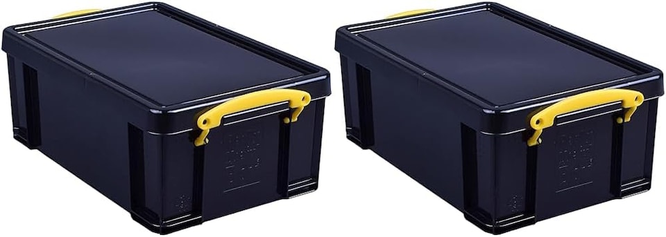 image 1 of Really Useful Plastic Storage Box 9 Litre Black Yellow Handel Pack of 2