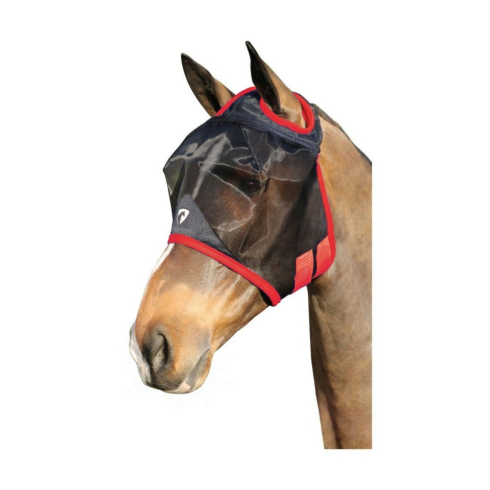 Hy BHB Equestrian Mesh Half Mask Without Ears - Black/Red - Pony