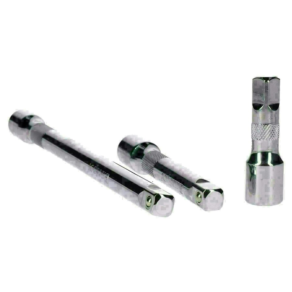 image 1 of 3pc 1/2" Drive Straight Socket Ratchet Extension Bar Set 75mm 125mm 250mm