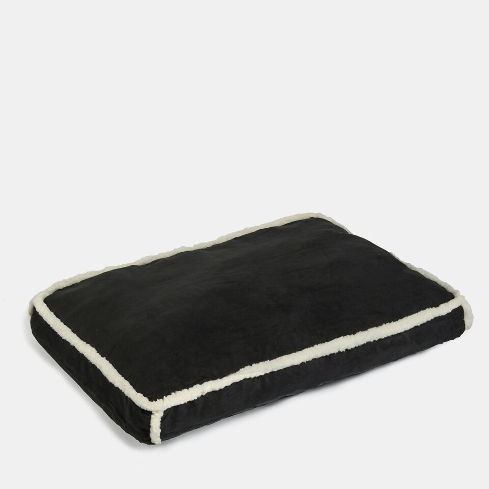 image 1 of OHS Sherpa Bind Rectangular Soft Plump Plush Cosy Pet Dog Cat Crate Cushion Bed Mat Multi | Black and Cream | L