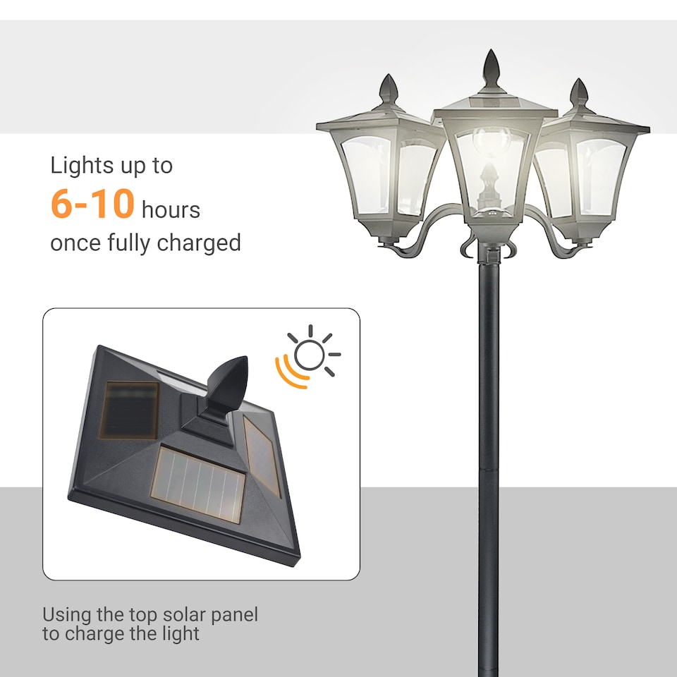 image 1 of Outsunny Outdoor Garden Solar Light with Base Energy-efficient IP44 Dimmable