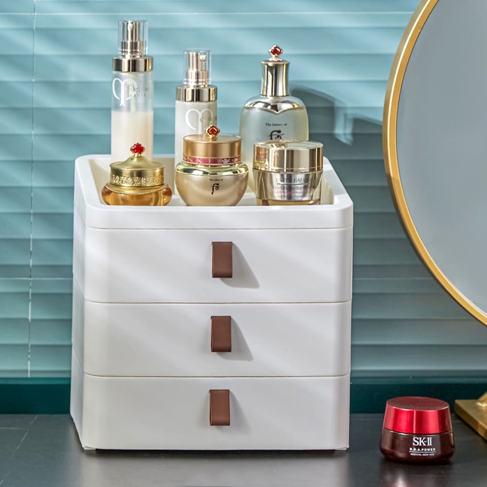 image 1 of Living and Home Desktop Plastic Drawer Storage Organizer, 3 Tier | White