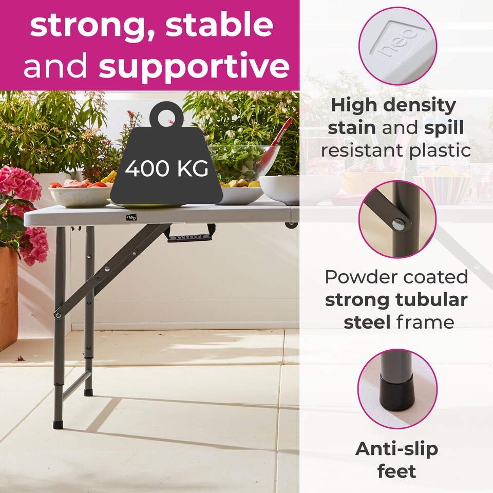 image 1 of Folding Picnic Table Portable 4FT Extendable Height