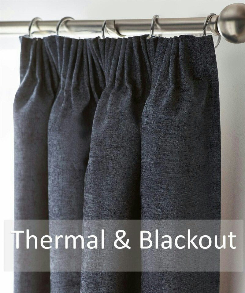image 1 of Chenille Blackout Pencil Pleat Taped Top Curtains - 117cm x 229cm - Charcoal