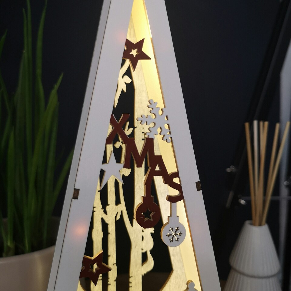 image 1 of 35cm Battery Operated Wooden Lit Tree with Santa Scene Christmas Decoration