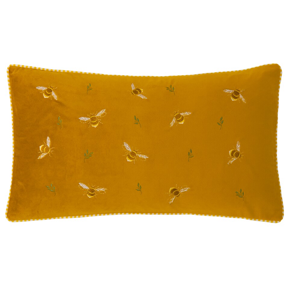 image 1 of Wylder Ramble Bees Embroidered Velvet Cushion