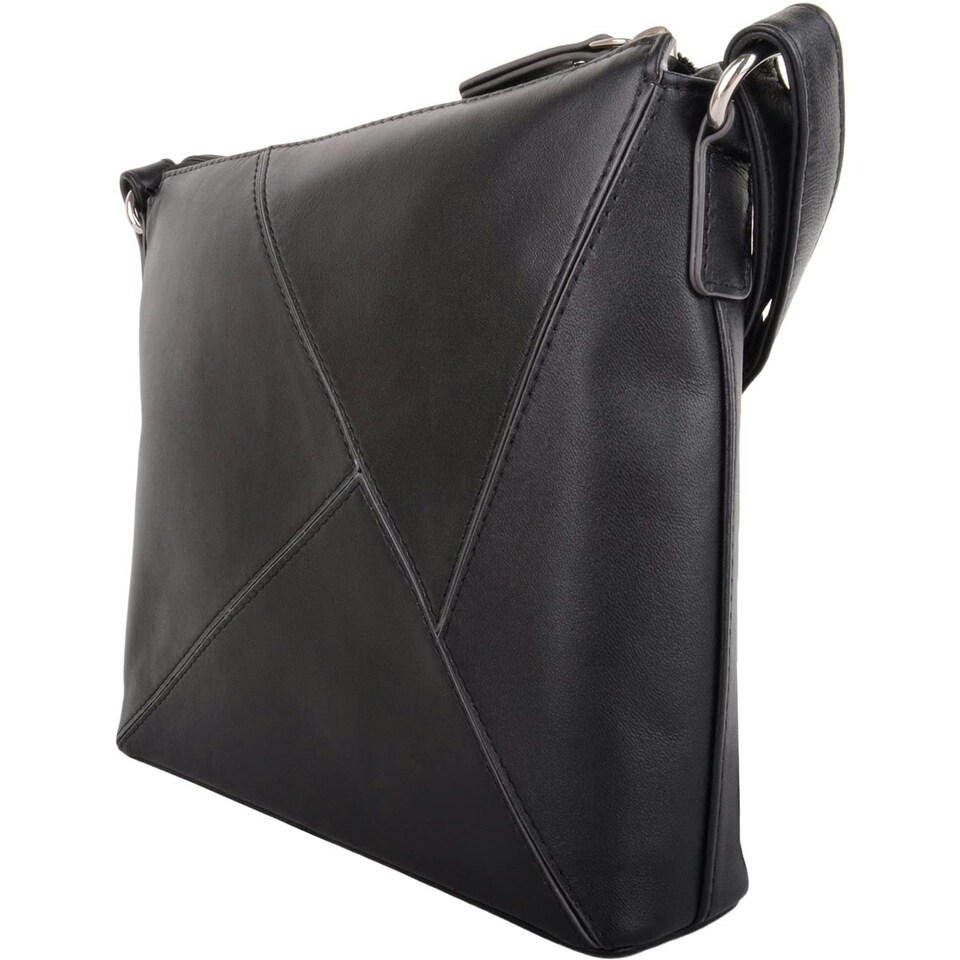 image 1 of Genuine Soft Leather Crossbody Shoulder Triangle Panel Handbag Blue | Navy