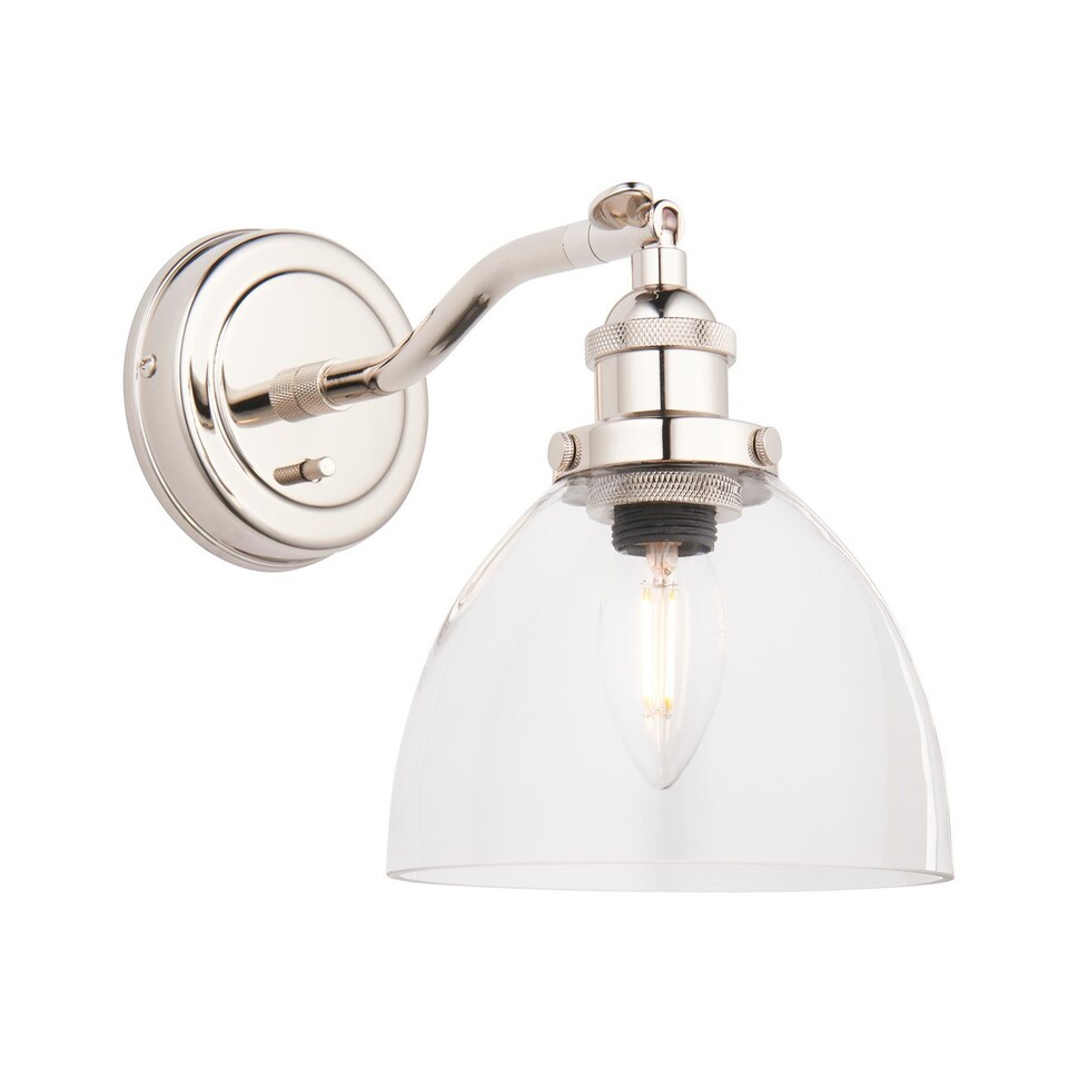 image 1 of Hansen Dome Wall Lamp Bright Nickel Plate, Clear Glass, 1x E14