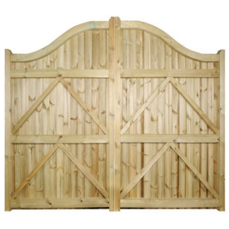 image 1 of Drayton Tall Shaped Top Double Gate - Pressure Treated Scandinavian Redwood - W2700 x H1800 mm | Brown | 1