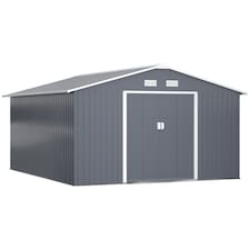 Outsunny 13 x 11ft Metal Garden Shed, Outdoor Storage Tool House with Ventilation Slots, Foundation Kit and Lockable Double Doors, Grey