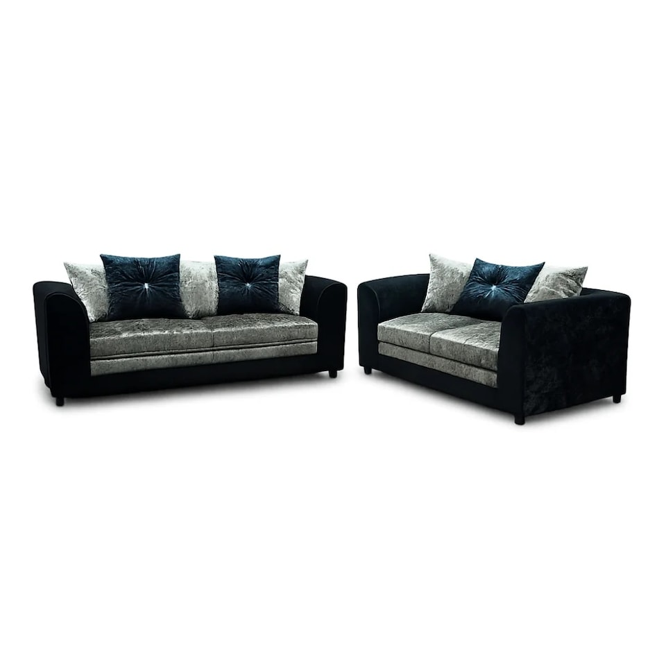 image 1 of BELLA 3+2 SEATER CRUSHED VELVET SOFA SET IN BLACK/SILVER