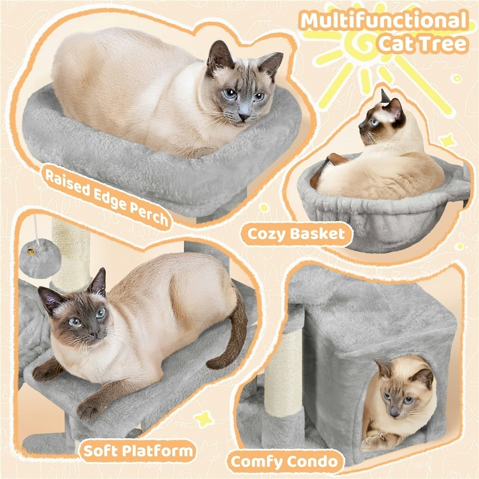 image 1 of Yaheetech 86.5 cm Plush Cover Cat Tree with Condo Light Grey