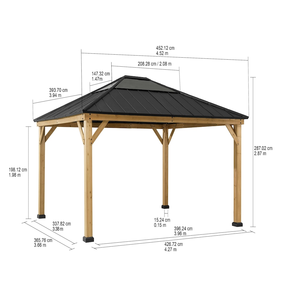 image 1 of Sunjoy 3.93m x 4.52m Cedar Wooden Gazebo ERNIR, Anthracite