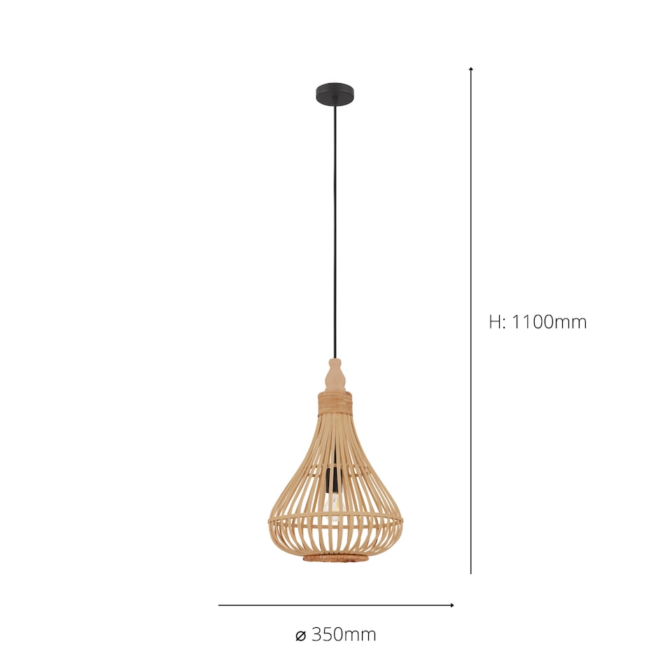 image 1 of EGLO Amsfield Caged Teardrop Rattan Single Pendant