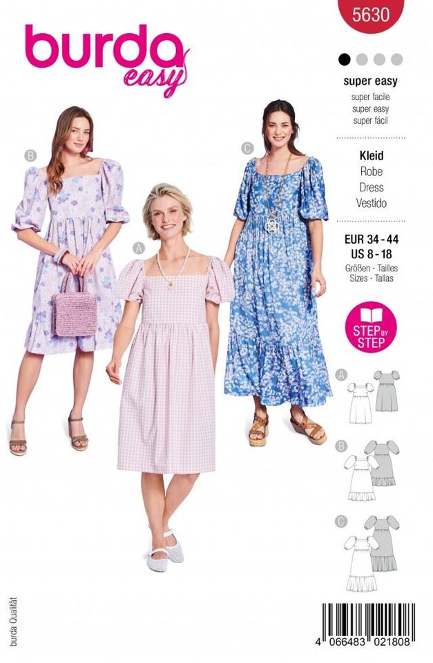 Burda Sewing Pattern 5630, Dresses for Women - 8 to 18 - Easy, Beginner ...