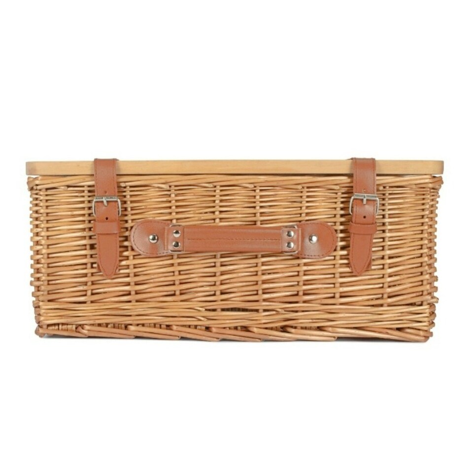 image 1 of Double Steamed Empty Picnic Basket with Pinewood Lid | Brown | M