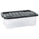 image 1 of 3 x 24L Clear Plastic Curve Storage Container With Black Lid Ideal For Home & Office Organisation Clear