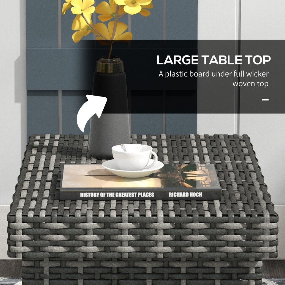 image 1 of Outsunny Foldable Outdoor Coffee Table, Steel Frame Rattan Side Table, Grey