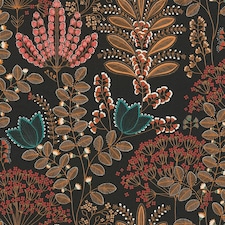 Sample of Midnight Botanicals Multicoloured Wallpaper on Charcoal | Black | Charcoal