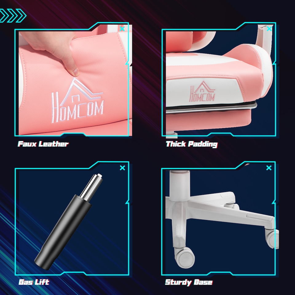 image 1 of HOMCOM Gaming Chair for Adults with Cat Ears, Faux Leather Reclining Computer Chair with Footrest, Lumbar Support and Headrest, Height Adjustable Swivel Seat, Pink