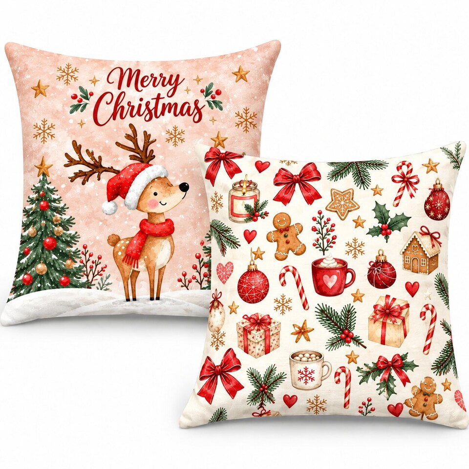 image 1 of Covers&All Christmas Decorative Square Throw Pillow Set of 2 with Inserts & Covers Accent Pillows for Sofa, Couch & Home Décor, Square 16 in x 16 in