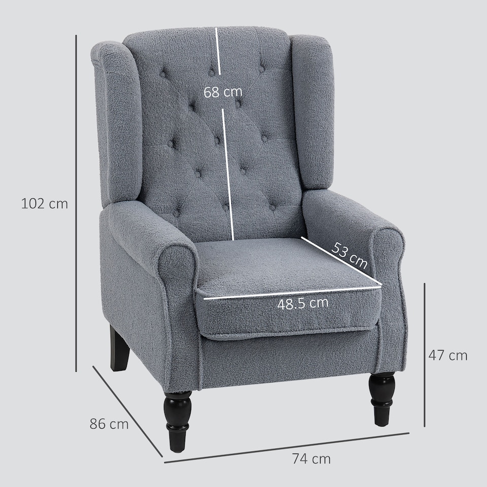 image 1 of HOMCOM Accent Armchair Home Furniture Retro Tufted Club Fabric Grey