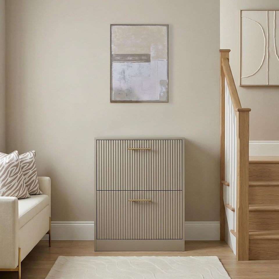 image 1 of OHS Ribbed 2-Drawer Shoe Cabinet Flip Down Hallway Storage Unit