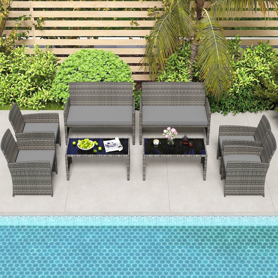 image 1 of COSTWAY 4 Piece Patio Conversation Set Outdoor Wicker Furniture