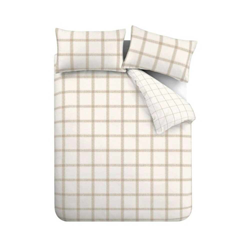 image 1 of Bianca Oxton Check 200 Thread Count Cotton Reversible Duvet Cover Set Natural | Cream | Natural | King