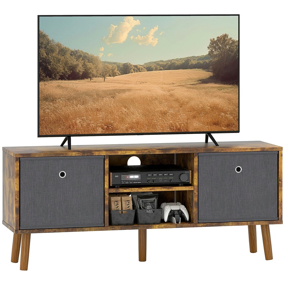 image 1 of HOMCOM Modern TV Cabinet Stand w/ Shelves & Drawers Rustic Brown