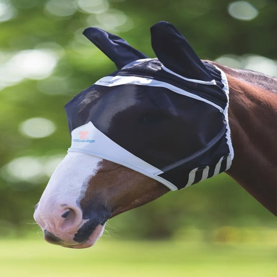 image 1 of Shires FlyGuard Pro Fine Mesh Fly Mask with Ears Blue | Cob