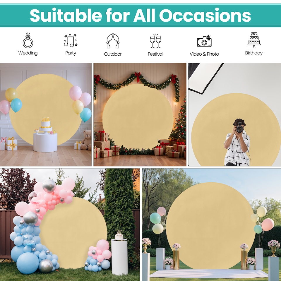 image 1 of 160GSM Champagne Round Arch Backdrop Cover - 180cm