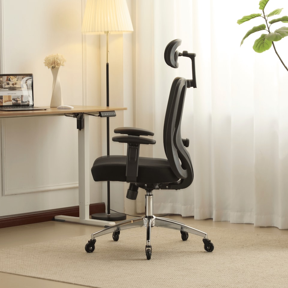 image 1 of Breathable Office Chair Adjustable Armrest and Headrest Silent Casters