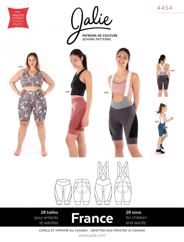 Jalie Sewing Pattern 4454 France Cycling Shorts, Shorts and Sportswear for Kids, Teenagers, Women and Men - 28 Sizes - Intermediate