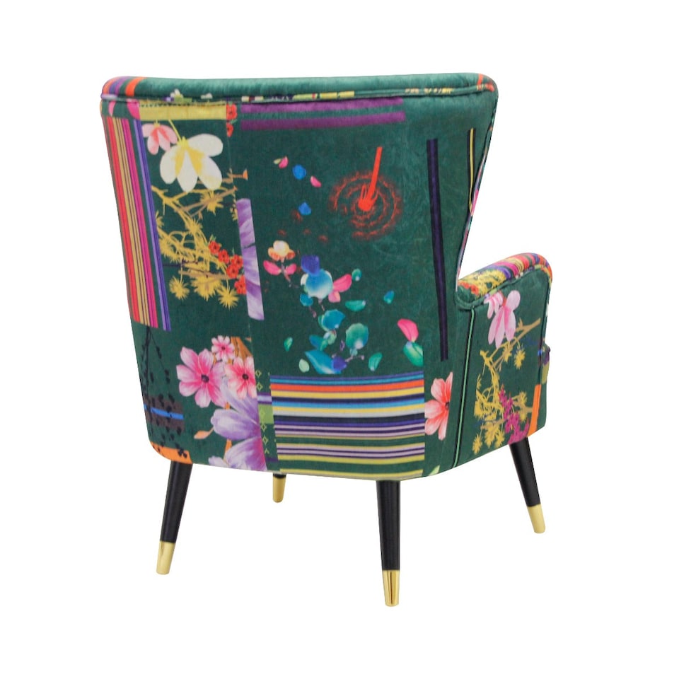 image 1 of Fabric Green Patchwork Victoria Accent Wingback Chair