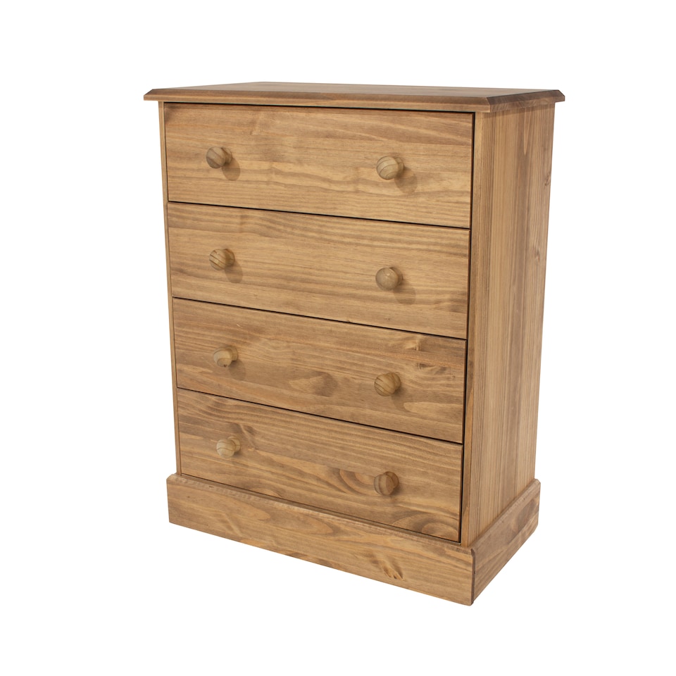 image 1 of Cotswold 4 Drawer Chest of Drawers - Antique Waxed Pine Bedroom Storage with Turned Handles | Brown | Brown | 1