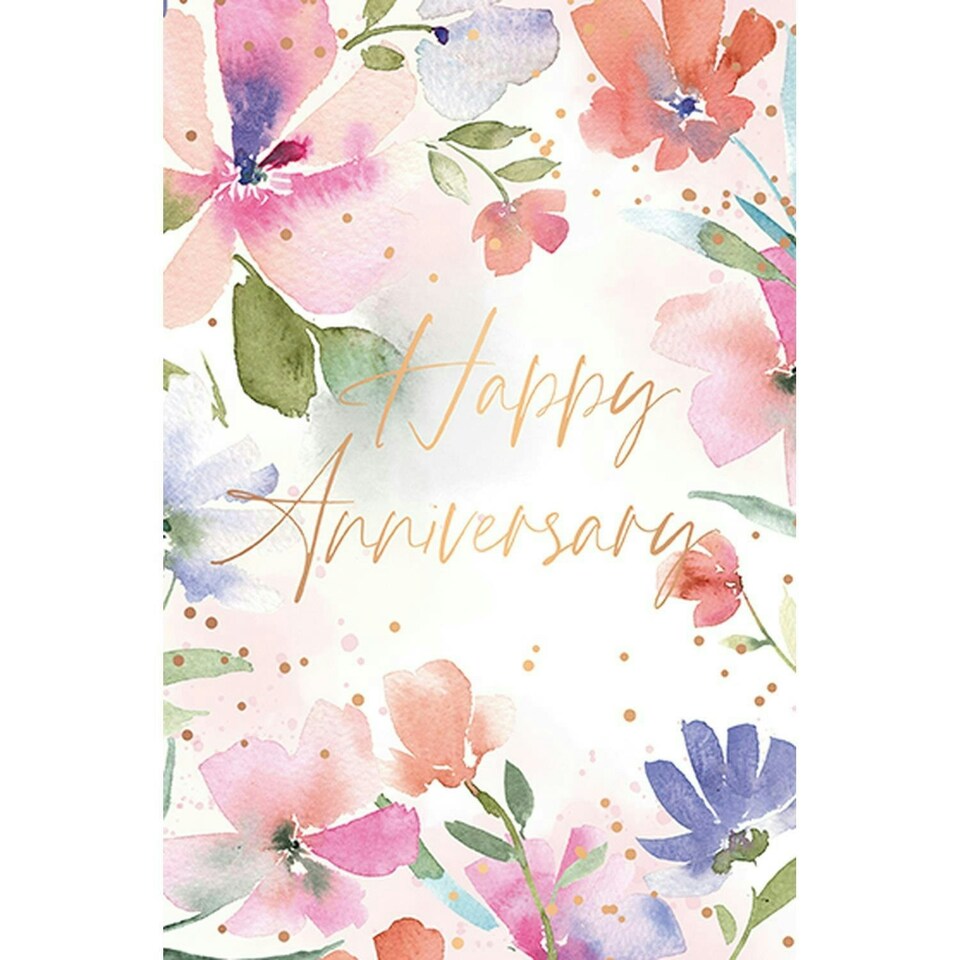 Words 'n' Wishes Anniversary Card - Watercolour Flowers with Embossed Foil Details - Eco-Friendly -