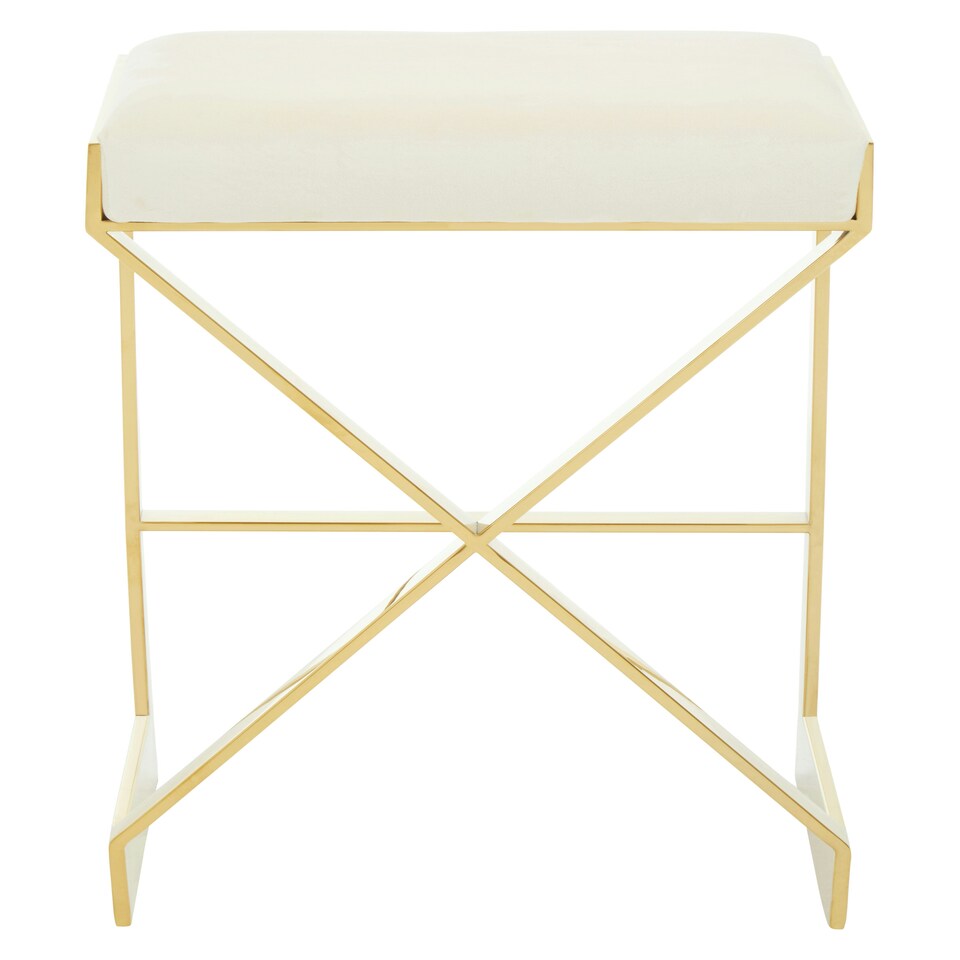 image 1 of Interiors by Premier Ivory Velvet Bar Stool, Gold Finish Frame Bar Chair with Footrest, Modern Design Home Stool for Living Area