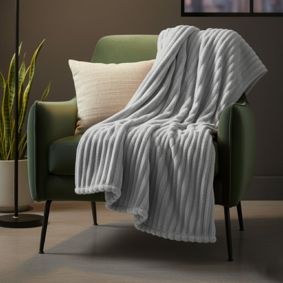 image 1 of Chunky Ribbed Mink Throw Ultra Soft Warm Elegant Blanket for Sofa Or Bed | Silver