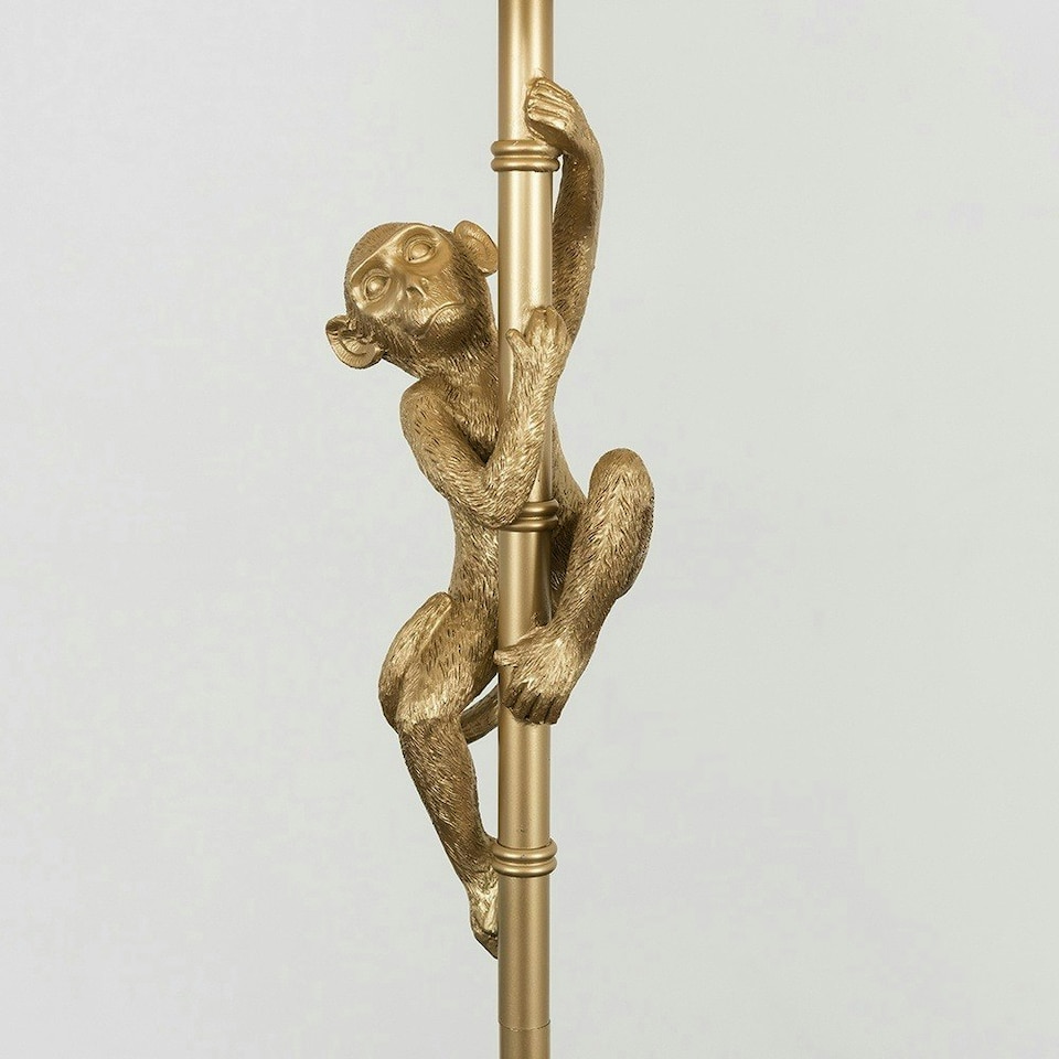 image 1 of ValueLights Hanging Monkey Animal Quirky Modern Gold Floor Lamp With Grey Shade