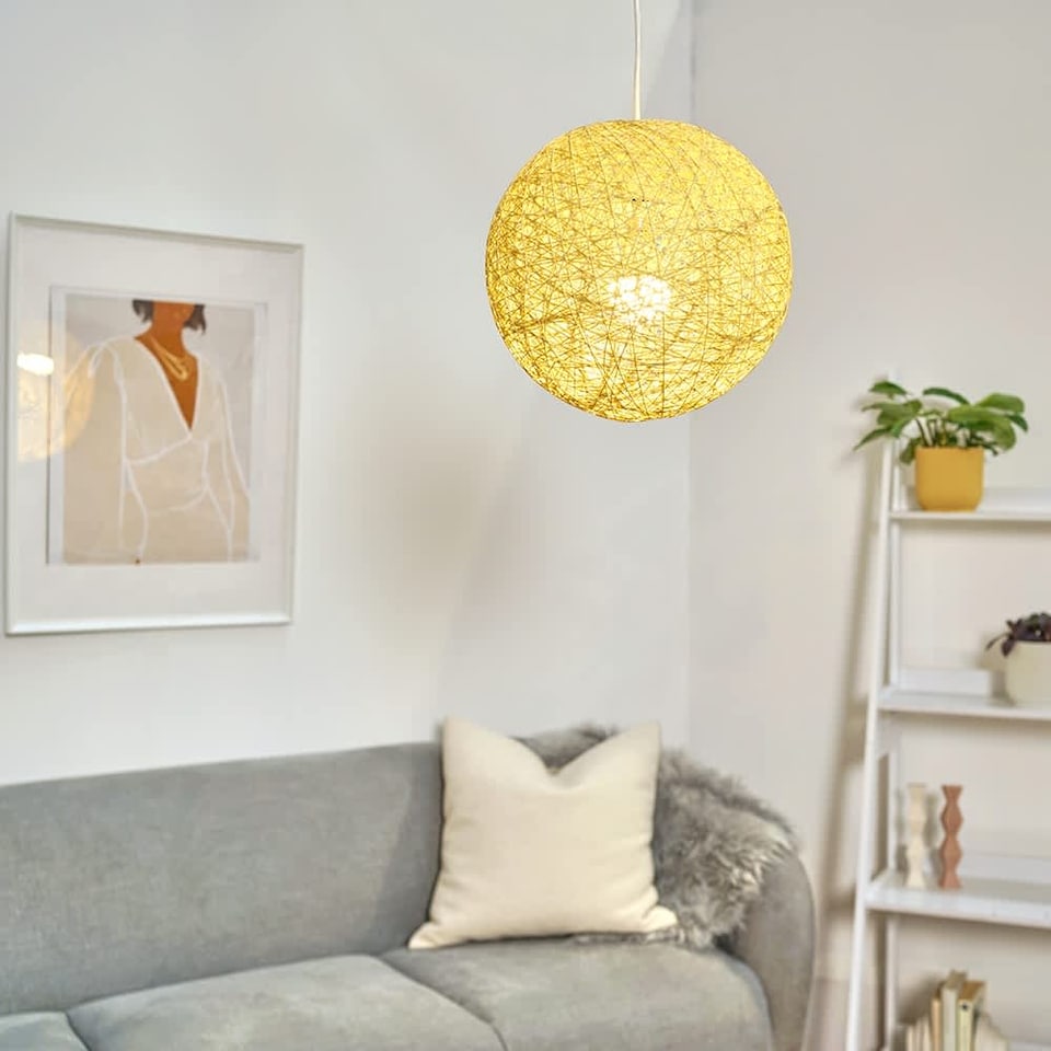 image 1 of ValueLights Bjorn Small Rattan Wicker Cream Ceiling Pendant Shade | Cream