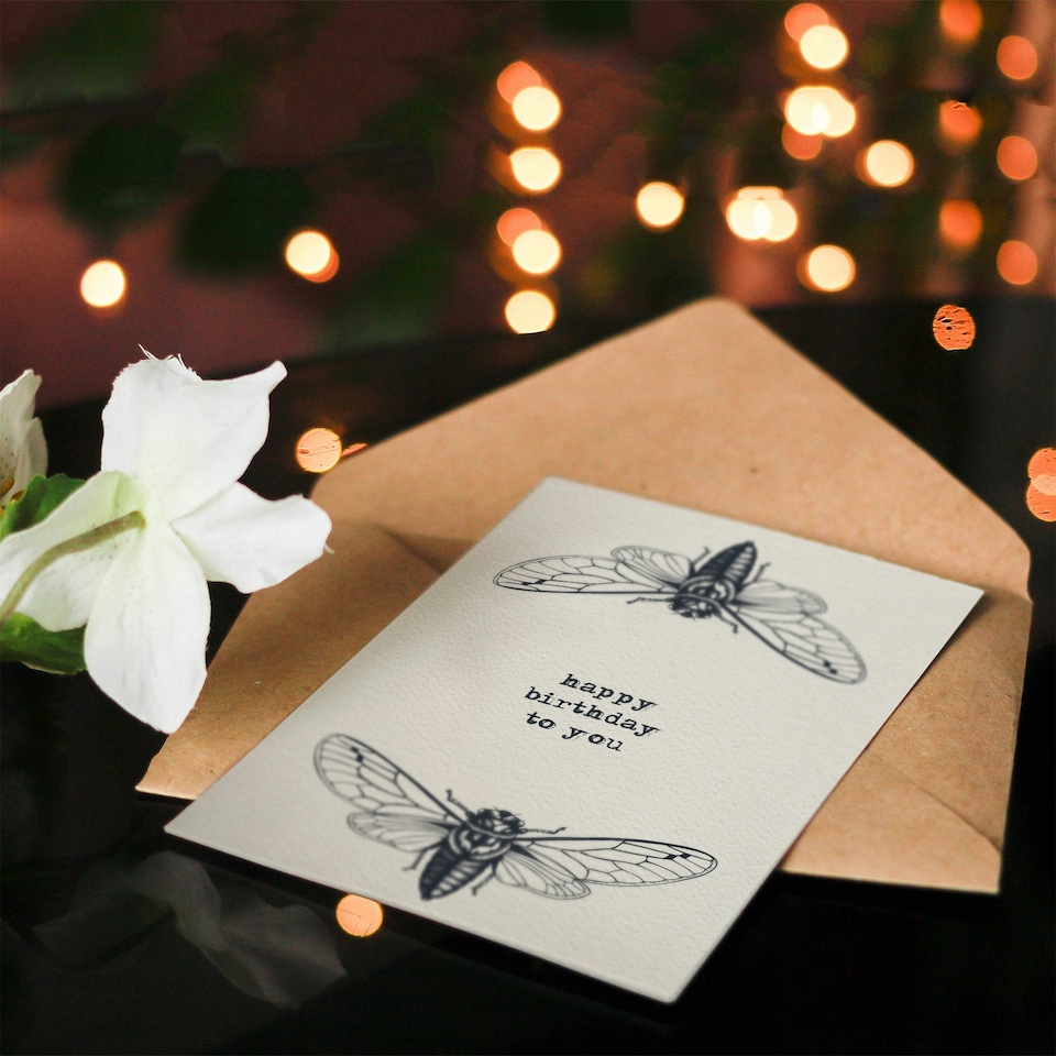 image 1 of Cicada Insect Bug Vintage Style Drawing Birthday Card