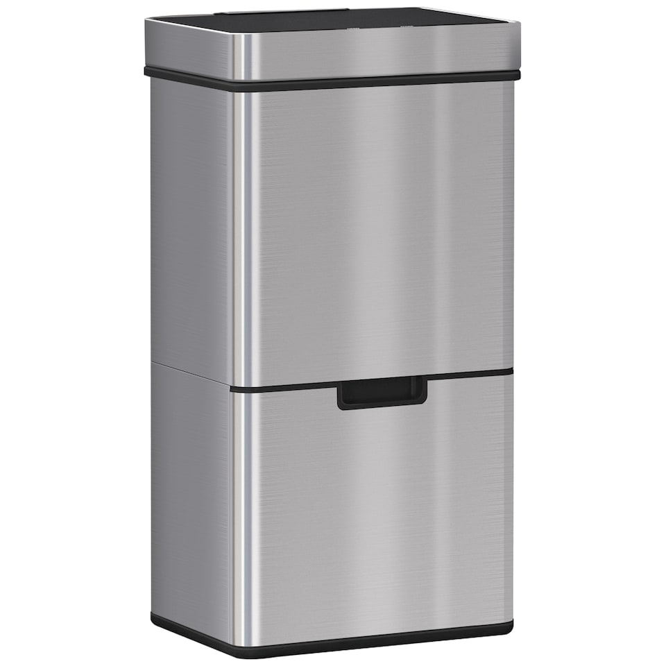 image 1 of HOMCOM 72L Recycling Sensor Bin Stainless Steel 3 Compartments For Both WetDry Waste wRemovable Lid  Kitchen Home | Chrome | 1
