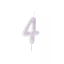 Anniversary House Glitter Iridescent 4th Birthday Candle - White - One Size